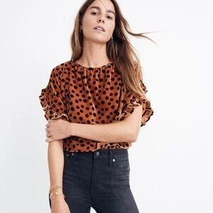 [Madwell] Leopard Dot Velvet Memento Ruffle Sleeve Top